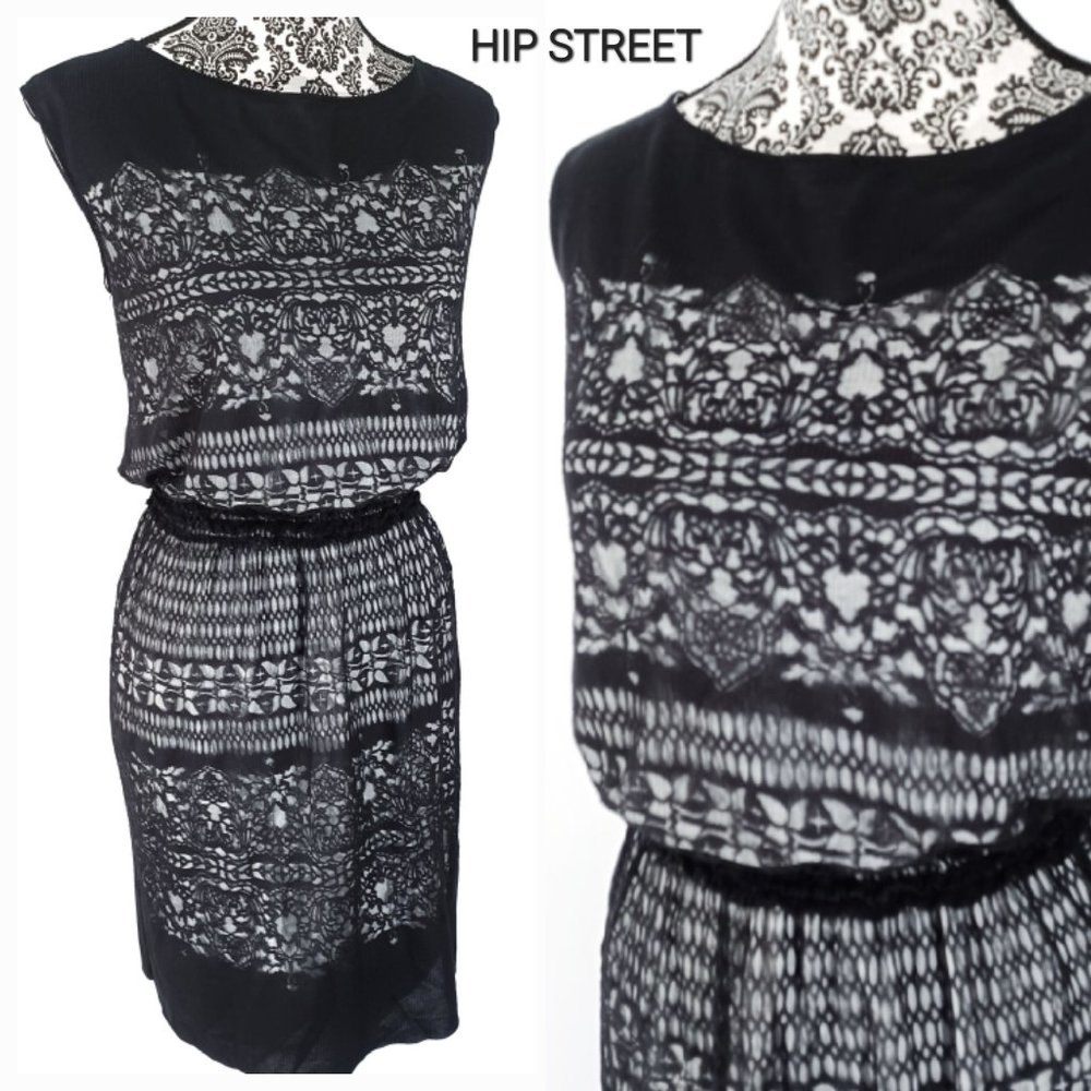 MAX STUDIO Sleeveless Blouson Lace Overlay Dress M